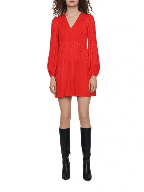 Maje Dresses & Skirts - Maje Red V-Neck Textured Mini Dress